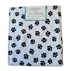 Create It Fat Quarter 100% Cotton‎ Fabric With Black Paw Prints 18" X 21" Lot of
